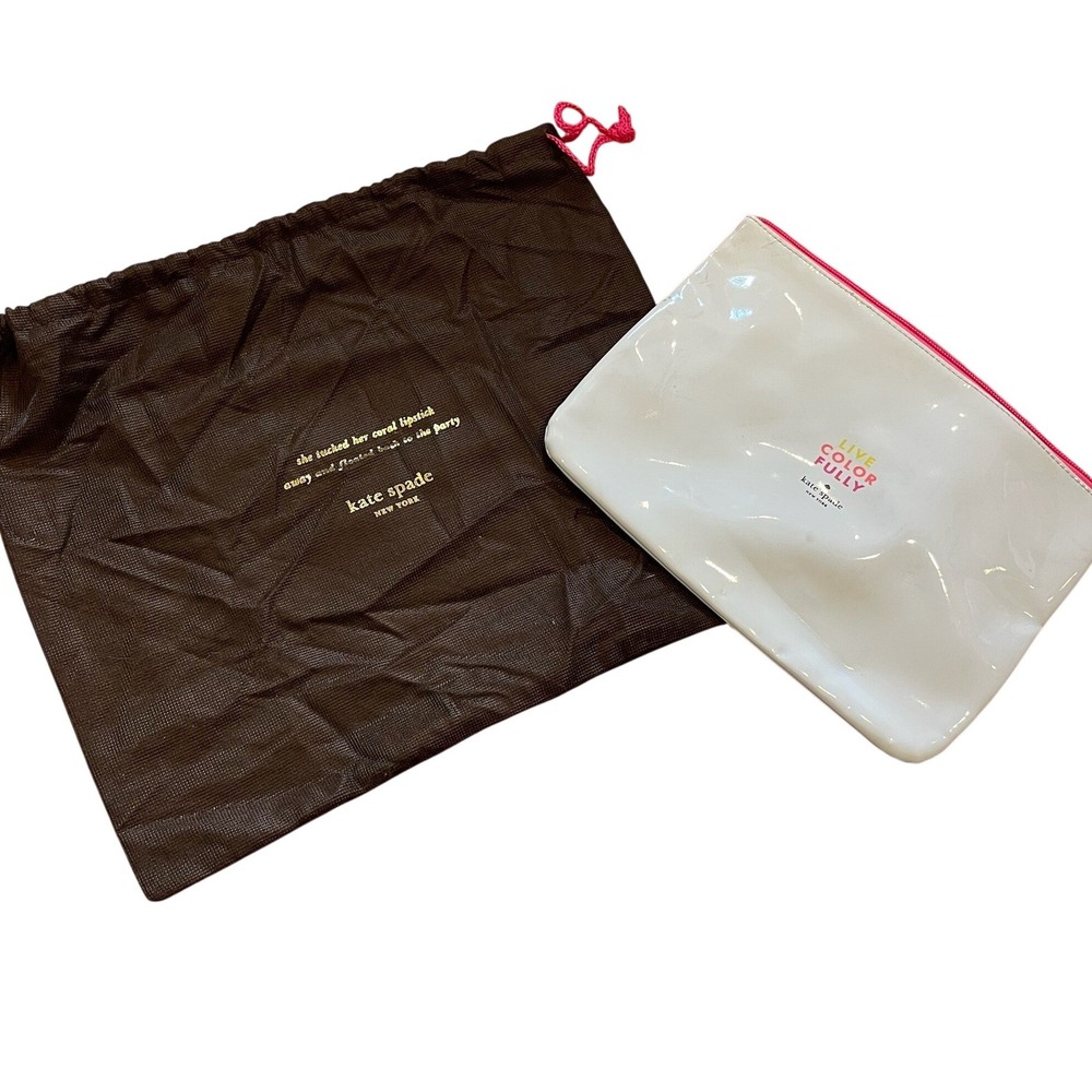 Kate Spade Live Color Fully White Patent Cosmetic Bag Pouch with Dust Bag